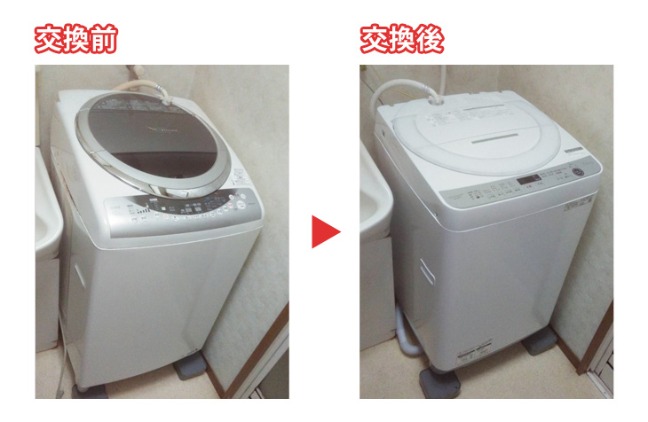 洗濯機納品 取り付け 修理【既設機種：AW-80VJ(W) 2010年製 東芝 / 交換機種：ES-GE7E-W シャープ SHARP 全自動洗濯機】
